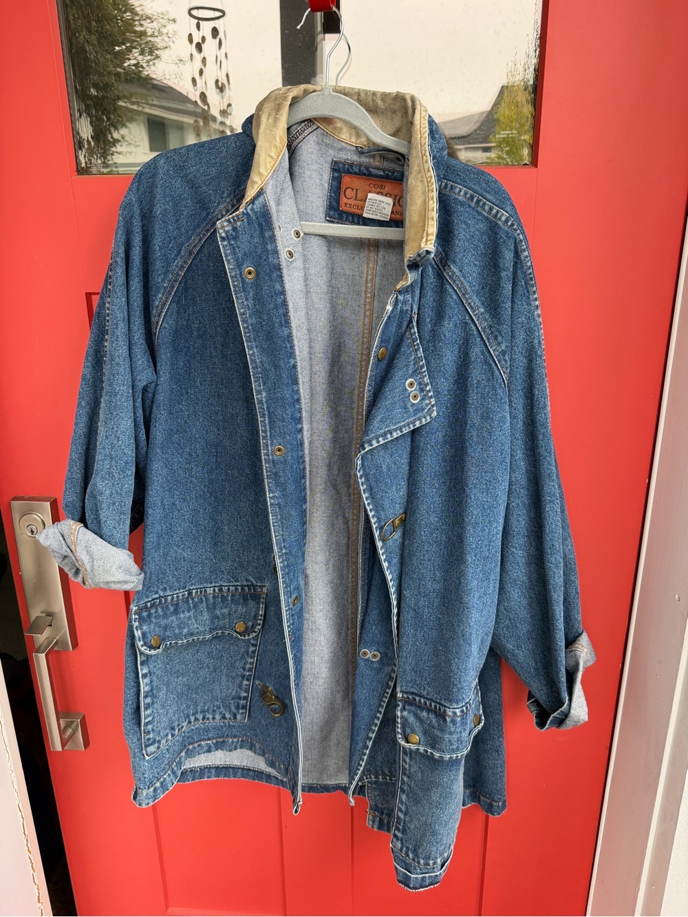COS Blue Denim Jacket with Tan Corduroy Collar